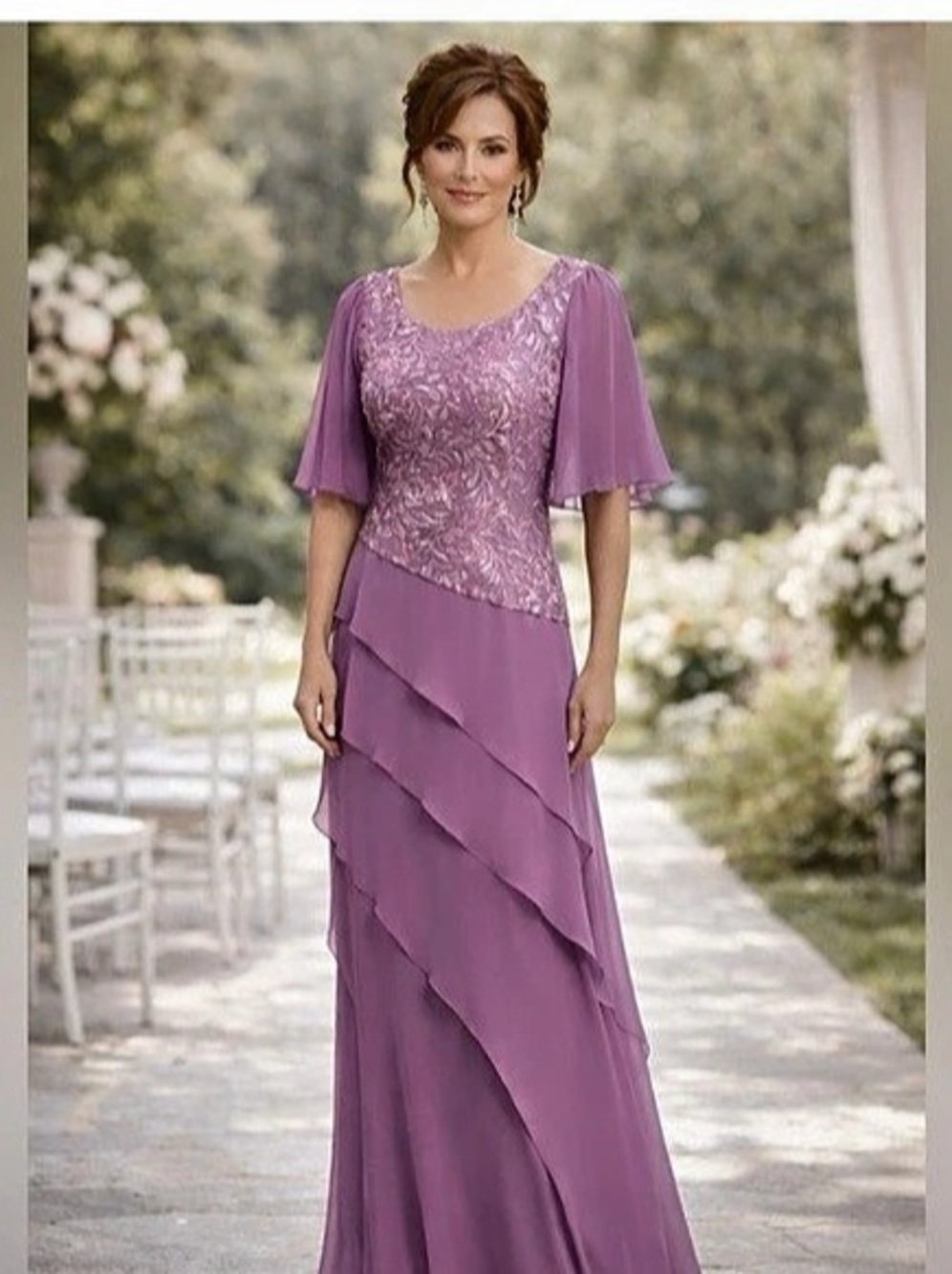 Le Bos Sequin Top Floral Maxi Gown in Antique Mauve Size 10 Like New
